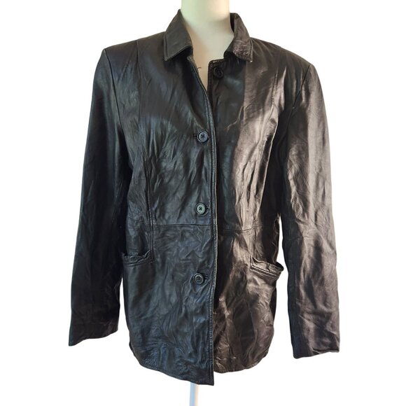 Style & Co Womens Vintage Black Supple Soft Leather Jacket Medium Large - Picture 1 of 5